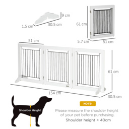 PawHut Dog Gate, Freestanding Pet Gate, Wooden Puppy Fence Foldable Design w/ 61 cm Height 3 Panels, 2 Support Feet, Doorway Stairs White - Aosom UK - thumbnail 3