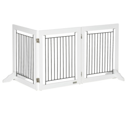 PawHut Dog Gate, Freestanding Pet Gate, Wooden Puppy Fence Foldable Design w/ 61 cm Height 3 Panels, 2 Support Feet, Doorway Stairs White - Aosom UK - thumbnail 8