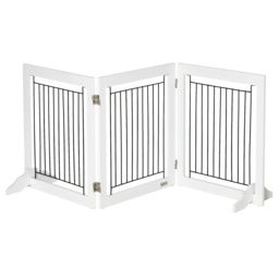 PawHut Dog Gate, Freestanding Pet Gate, Wooden Puppy Fence Foldable Design w/ 61 cm Height 3 Panels, 2 Support Feet, Doorway Stairs White - Aosom UK