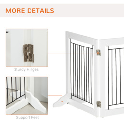 PawHut Dog Gate, Freestanding Pet Gate, Wooden Puppy Fence Foldable Design w/ 61 cm Height 3 Panels, 2 Support Feet, Doorway Stairs White - Aosom UK - thumbnail 6