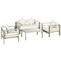 Outsunny 4 Pieces Outdoor Garden Furniture Set, Aluminium Frame Backyard Furniture w/ Thick Padded Cushioned Loveseat Glass Top Table Champagne Gold - thumbnail 1