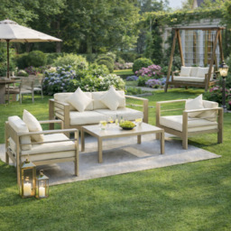 Outsunny 4 Pieces Outdoor Garden Furniture Set, Aluminium Frame Backyard Furniture w/ Thick Padded Cushioned Loveseat Glass Top Table Champagne Gold - thumbnail 2