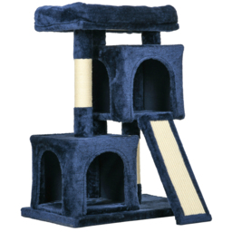 PawHut Sisal Cat Activity Tree, Rest & Play Centre with 2 Houses, Durable, Navy Blue - Aosom UK