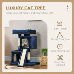PawHut Sisal Cat Activity Tree, Rest & Play Centre with 2 Houses, Durable, Navy Blue - Aosom UK - thumbnail 4