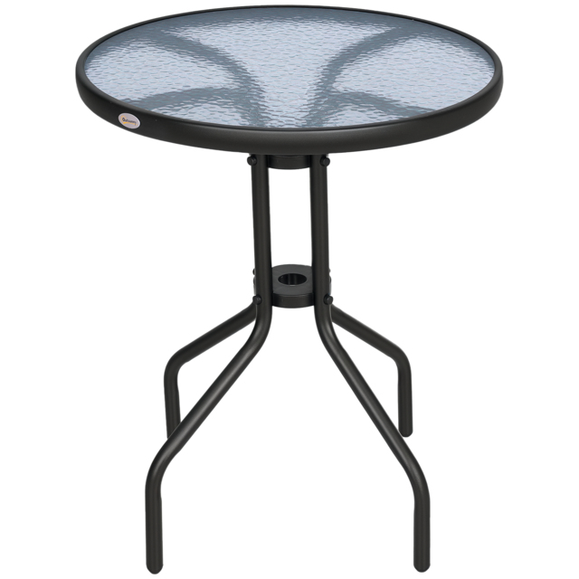 Outsunny Round Metal Garden Table, 60cm Diameter Tempered Glass Top, Outdoor Patio Furniture, Black - Aosom UK - image 1
