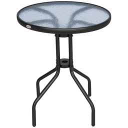 Outsunny Round Metal Garden Table, 60cm Diameter Tempered Glass Top, Outdoor Patio Furniture, Black - Aosom UK - thumbnail 1