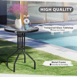 Outsunny Round Metal Garden Table, 60cm Diameter Tempered Glass Top, Outdoor Patio Furniture, Black - Aosom UK - thumbnail 4