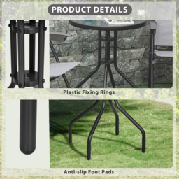 Outsunny Round Metal Garden Table, 60cm Diameter Tempered Glass Top, Outdoor Patio Furniture, Black - Aosom UK - thumbnail 6