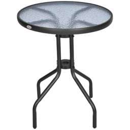 Outsunny Round Metal Garden Table, 60cm Diameter Tempered Glass Top, Outdoor Patio Furniture, Black - Aosom UK