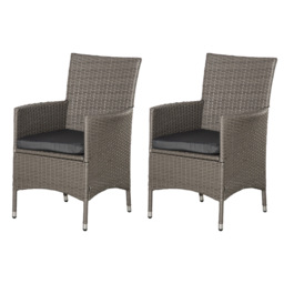 Outsunny 2 Seater Outdoor Rattan Armchair Dining Chair Garden Patio Furniture w/ Armrests Cushions Grey - thumbnail 1