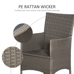 Outsunny 2 Seater Outdoor Rattan Armchair Dining Chair Garden Patio Furniture w/ Armrests Cushions Grey - thumbnail 7
