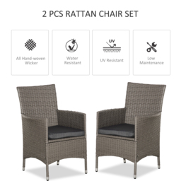 Outsunny 2 Seater Outdoor Rattan Armchair Dining Chair Garden Patio Furniture w/ Armrests Cushions Grey - thumbnail 4