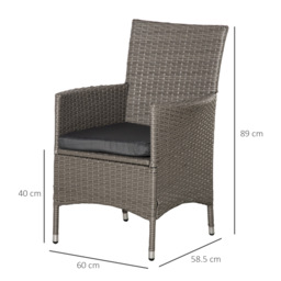 Outsunny 2 Seater Outdoor Rattan Armchair Dining Chair Garden Patio Furniture w/ Armrests Cushions Grey - thumbnail 3