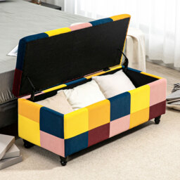HOMCOM 114 x 47 x 47cm Velvet Storage Ottoman, Button-tufted Footstool Box, Toy Chest with Lid for Living Room, Bedroom, Multicoloured - Aosom UK - thumbnail 8