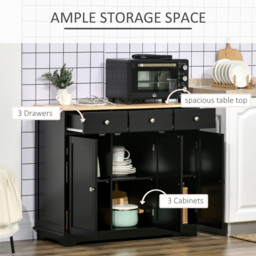 HOMCOM Sideboard with Rubberwood Top and Adjustable Shelves for Dining Room, Kitchen - Black - thumbnail 4