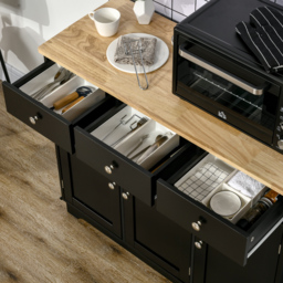 HOMCOM Sideboard with Rubberwood Top and Adjustable Shelves for Dining Room, Kitchen - Black - thumbnail 9