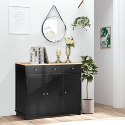 HOMCOM Sideboard with Rubberwood Top and Adjustable Shelves for Dining Room, Kitchen - Black - thumbnail 2