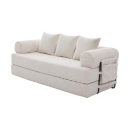 Cozy Compressible Folding Sofa with Detachable Metal Frame, Soft Modular Sectional Couch for Small Apartment, 110L x 33W x 33H cm, Beige - Aosom UK - thumbnail 2