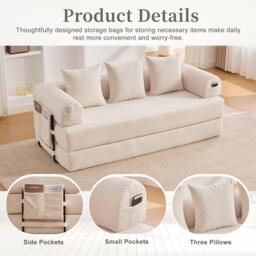 Cozy Compressible Folding Sofa with Detachable Metal Frame, Soft Modular Sectional Couch for Small Apartment, 110L x 33W x 33H cm, Beige - Aosom UK - thumbnail 5