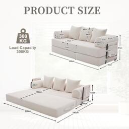 Cozy Compressible Folding Sofa with Detachable Metal Frame, Soft Modular Sectional Couch for Small Apartment, 110L x 33W x 33H cm, Beige - Aosom UK - thumbnail 3