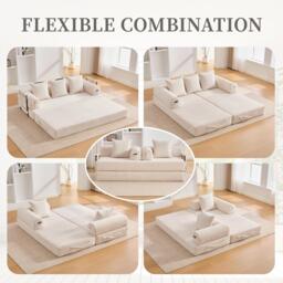 Cozy Compressible Folding Sofa with Detachable Metal Frame, Soft Modular Sectional Couch for Small Apartment, 110L x 33W x 33H cm, Beige - Aosom UK - thumbnail 4