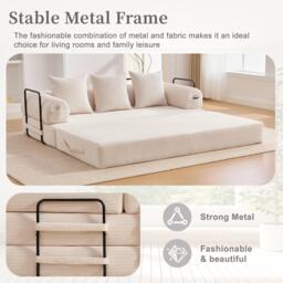 Cozy Compressible Folding Sofa with Detachable Metal Frame, Soft Modular Sectional Couch for Small Apartment, 110L x 33W x 33H cm, Beige - Aosom UK - thumbnail 6
