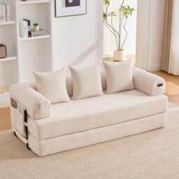 Cozy Compressible Folding Sofa with Detachable Metal Frame, Soft Modular Sectional Couch for Small Apartment, 110L x 33W x 33H cm, Beige - Aosom UK