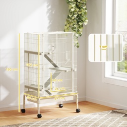PawHut 4 Levels Rolling Small Animal Cage, Rabbit Cage with 3 Ramps, Water Bottle, Food Dish, 15cm Deep Tray, Beige - thumbnail 3
