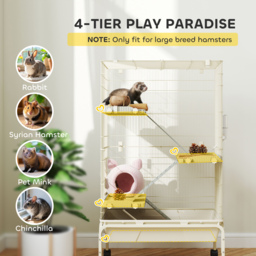 PawHut 4 Levels Rolling Small Animal Cage, Rabbit Cage with 3 Ramps, Water Bottle, Food Dish, 15cm Deep Tray, Beige - thumbnail 4