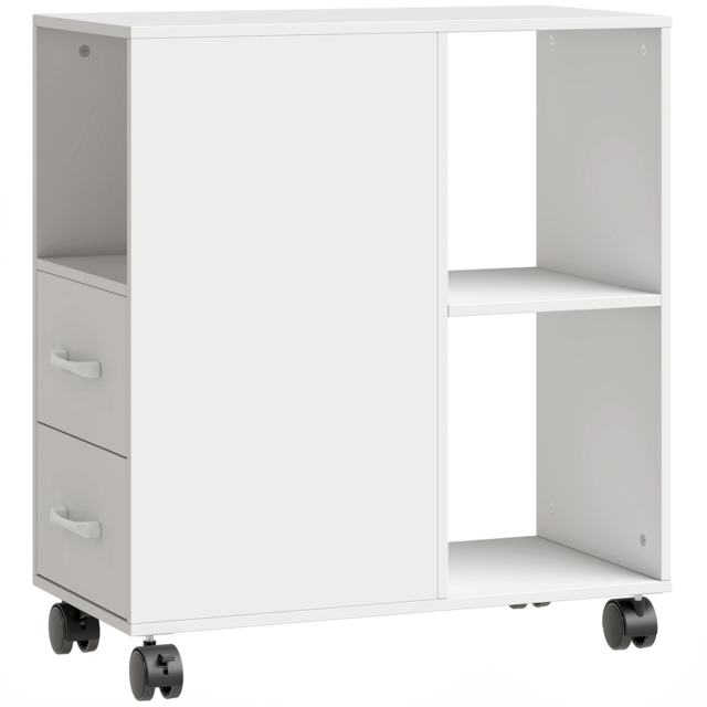 HOMCOM Narrow Mobile Printer Table with Wheels, Rolling Printer Stand with Drawers for Home Office, 30 x 60 x 65 cm, White - image 1