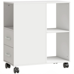 HOMCOM Narrow Mobile Printer Table with Wheels, Rolling Printer Stand with Drawers for Home Office, 30 x 60 x 65 cm, White - thumbnail 1