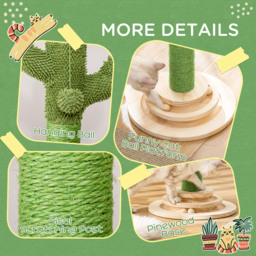 PawHut Cactus-Shaped Cat Tree Tower, Green, with Sisal Scratching Post, Hanging Ball, Funny Cat Ball Platform, 32 x 32 x 60cm - Aosom UK - thumbnail 5