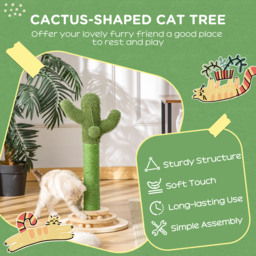 PawHut Cactus-Shaped Cat Tree Tower, Green, with Sisal Scratching Post, Hanging Ball, Funny Cat Ball Platform, 32 x 32 x 60cm - Aosom UK - thumbnail 4