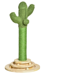 PawHut Cactus-Shaped Cat Tree Tower, Green, with Sisal Scratching Post, Hanging Ball, Funny Cat Ball Platform, 32 x 32 x 60cm - Aosom UK