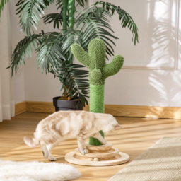 PawHut Cactus-Shaped Cat Tree Tower, Green, with Sisal Scratching Post, Hanging Ball, Funny Cat Ball Platform, 32 x 32 x 60cm - Aosom UK - thumbnail 2