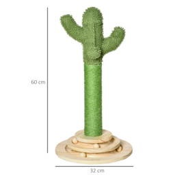 PawHut Cactus-Shaped Cat Tree Tower, Green, with Sisal Scratching Post, Hanging Ball, Funny Cat Ball Platform, 32 x 32 x 60cm - Aosom UK - thumbnail 3