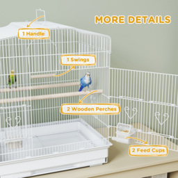 PawHut Large Metal Bird Cage with Perches, Food Bowls, Swing, for Budgies, Parakeets, White - thumbnail 6