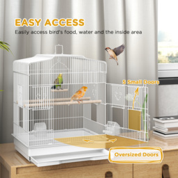 PawHut Large Metal Bird Cage with Perches, Food Bowls, Swing, for Budgies, Parakeets, White - thumbnail 4