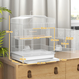 PawHut Large Metal Bird Cage with Perches, Food Bowls, Swing, for Budgies, Parakeets, White - thumbnail 3