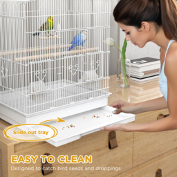PawHut Large Metal Bird Cage with Perches, Food Bowls, Swing, for Budgies, Parakeets, White - thumbnail 5