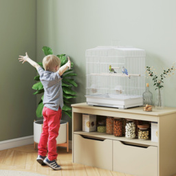 PawHut Large Metal Bird Cage with Perches, Food Bowls, Swing, for Budgies, Parakeets, White - thumbnail 8