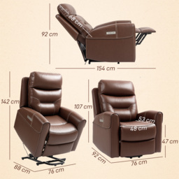 HOMCOM Power Lift Recliner Chair for Elderly, Overstuffed Faux Leather Riser and Reclining Chair with USB A+C Ports, Remote Control, Recliner Armchair for Living Room, Brown - thumbnail 3
