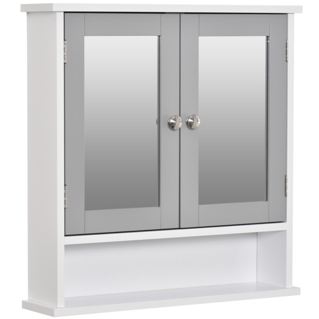 Kleankin Wall Mounted Bathroom Cabinet with Double Mirrored Doors, Storage Organiser and Shelf, Grey - Aosom UK - image 1