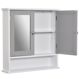 Kleankin Wall Mounted Bathroom Cabinet with Double Mirrored Doors, Storage Organiser and Shelf, Grey - Aosom UK - thumbnail 1