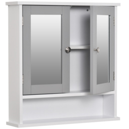 Kleankin Wall Mounted Bathroom Cabinet with Double Mirrored Doors, Storage Organiser and Shelf, Grey - Aosom UK - thumbnail 8