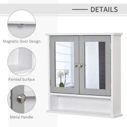 Kleankin Wall Mounted Bathroom Cabinet with Double Mirrored Doors, Storage Organiser and Shelf, Grey - Aosom UK - thumbnail 7