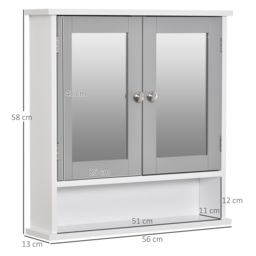 Kleankin Wall Mounted Bathroom Cabinet with Double Mirrored Doors, Storage Organiser and Shelf, Grey - Aosom UK - thumbnail 3