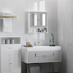 Kleankin Wall Mounted Bathroom Cabinet with Double Mirrored Doors, Storage Organiser and Shelf, Grey - Aosom UK - thumbnail 5