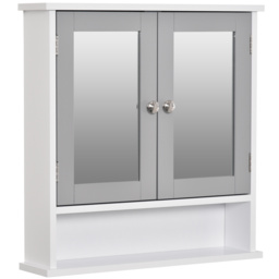 Kleankin Wall Mounted Bathroom Cabinet with Double Mirrored Doors, Storage Organiser and Shelf, Grey - Aosom UK - thumbnail 1