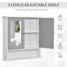 Kleankin Wall Mounted Bathroom Cabinet with Double Mirrored Doors, Storage Organiser and Shelf, Grey - Aosom UK - thumbnail 6
